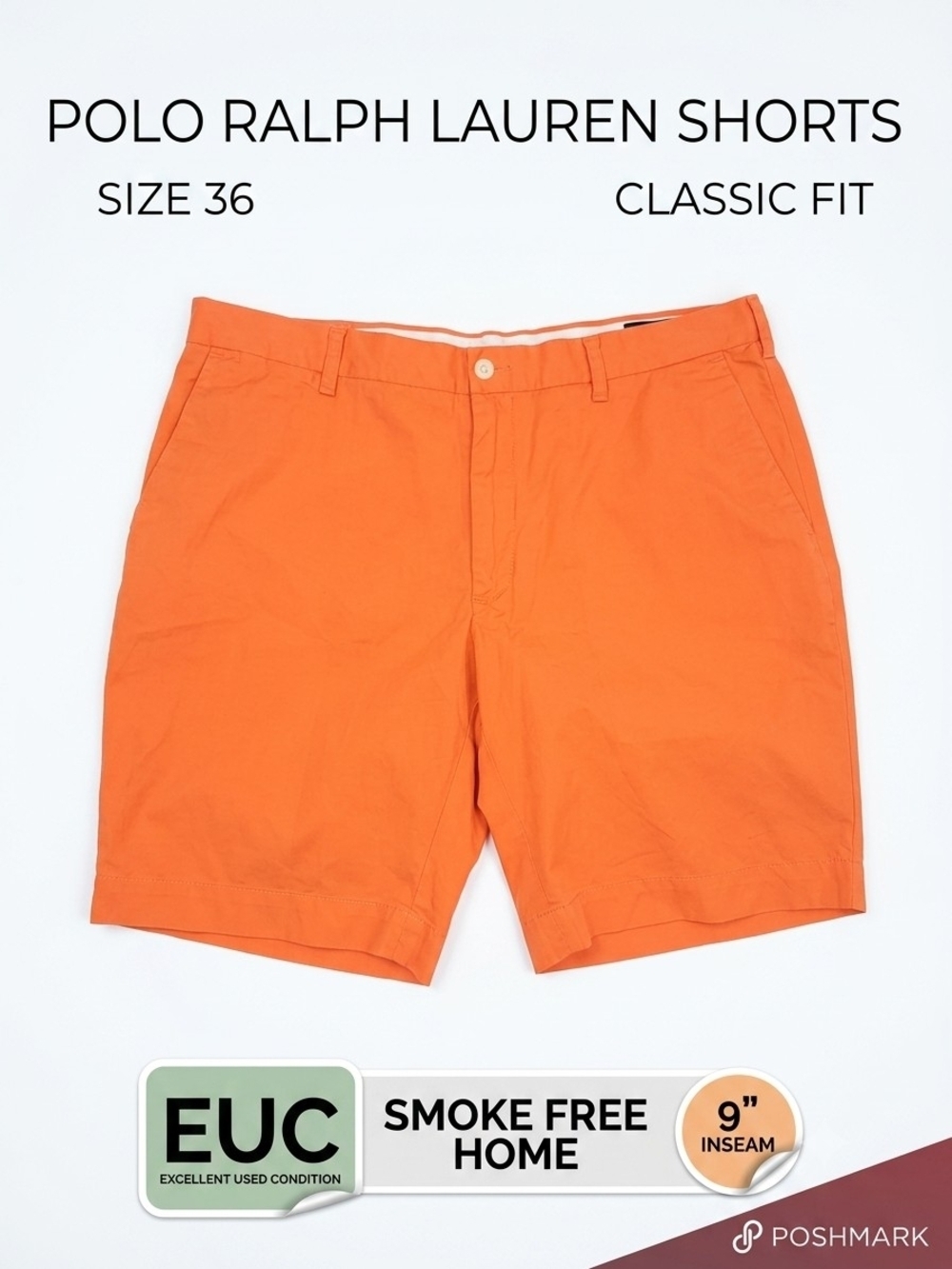 NWT Polo Ralph Lauren Orange Classic Fit Flat Front Chino Shorts 36W EUC